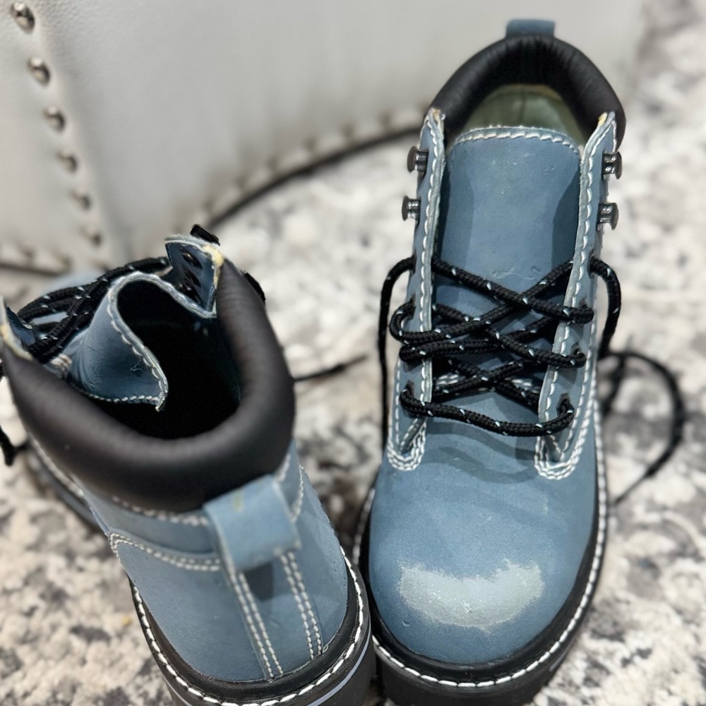 No Boundaries Blue Distressed Zip Stitch Accent Hiker Boots